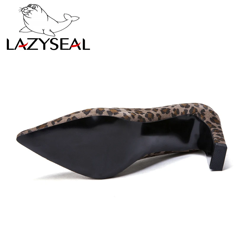 LazySeal/леопардовая обувь; женские туфли-лодочки из искусственной замши; Простые сандалии; коллекция года; босоножки без застежки на высоком каблуке 2 см; женские пикантные туфли-лодочки