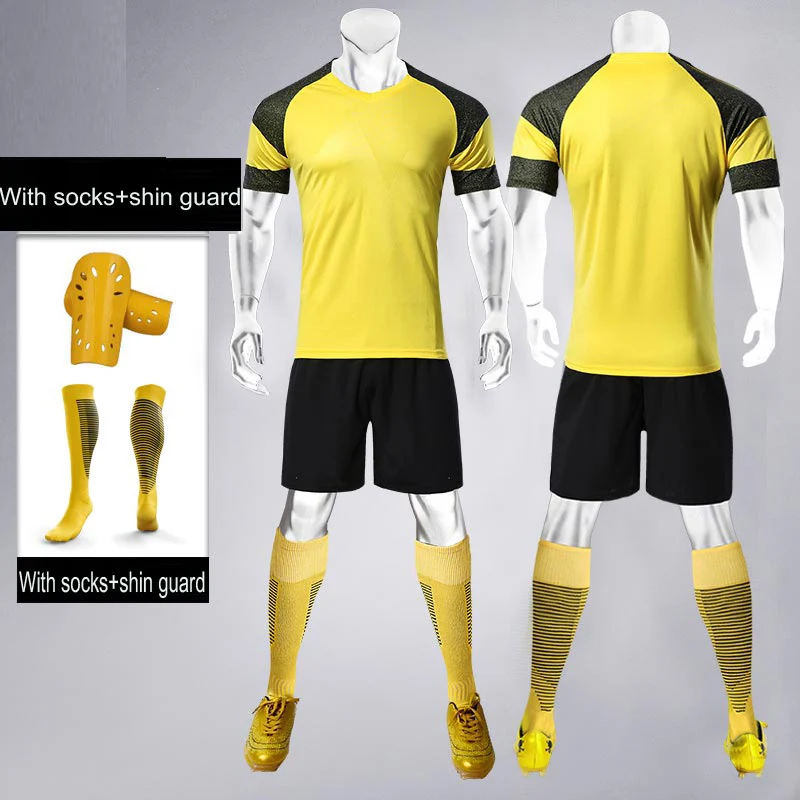 

Men Kids Soccer Jerseys Set Football kit Training Suits Uniform for blank custom team game Sports with socks and shin guards
