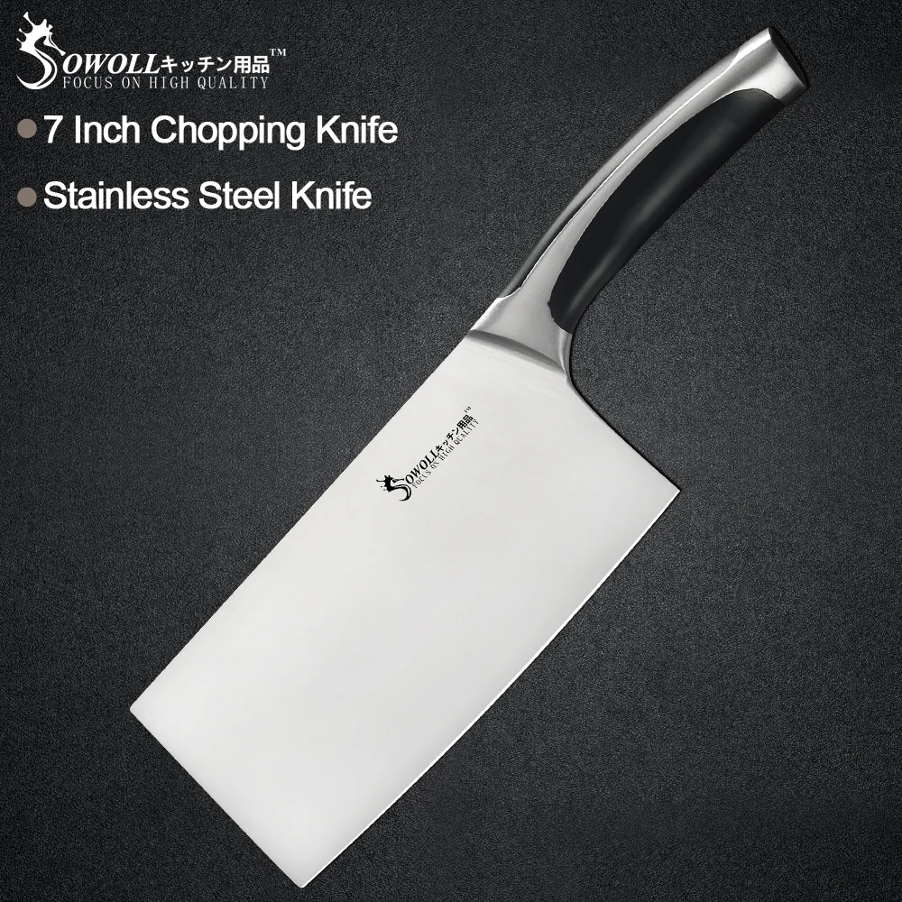 

Sowoll 7 inch Stainless Steel Kitchen Chopping Knife High Carbon Durable Blade Cleaver Boning Meat Kitchen Helper Cooking Tools
