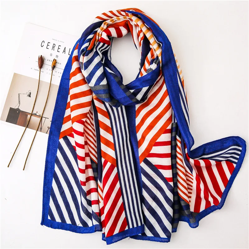 

Fashion Colorful Geometric Striped Line Viscose Shawl Scarf Women High Quality Print Pashmina Stole Bufandas Muslim Hijab Sjaal