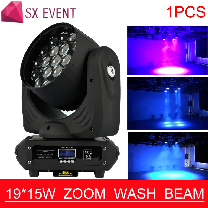 Профессиональный 19*15 Вт Led RGBW 4в1 Wash/Zoom Light DMX512 Moving Head DJ/Bar/Party/Show/Stage LED Stage Equipment|Эффект