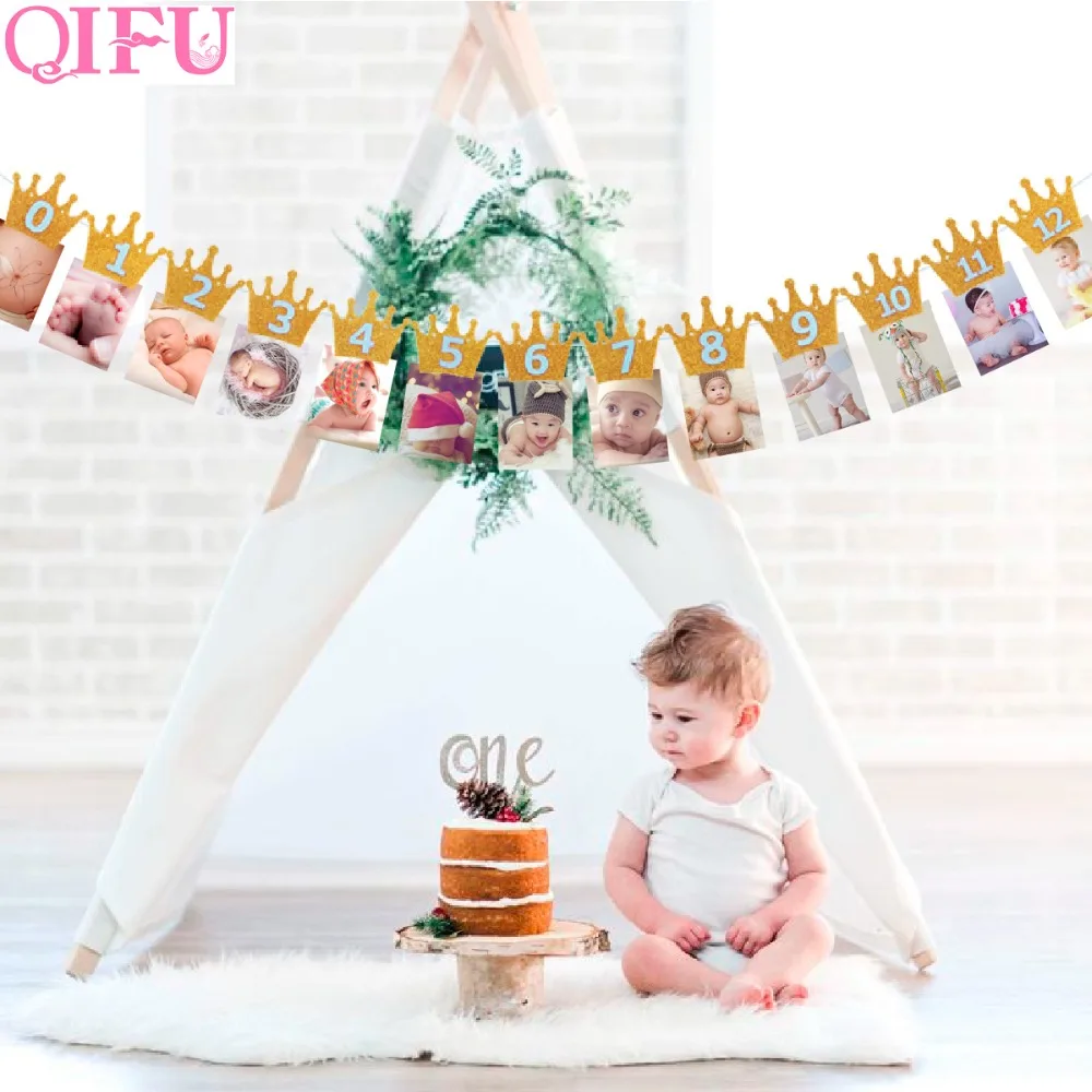 Qifu Baby 1st Birthday Banner Flag Monthly One Year Bunting