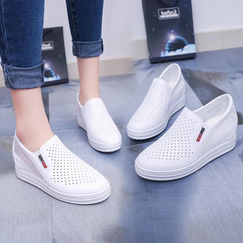 Genuine Leather ladies flats sneakers shoe Women casual loafers shoes female Hollow moccasins White up canvas Boat shoes