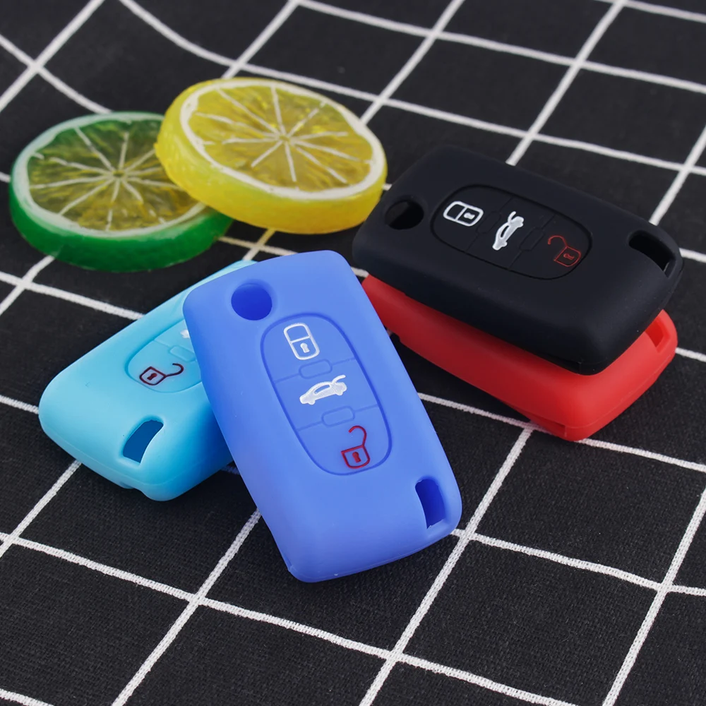 

DANDKEY Silicone Remote Key Cover Case For Peugeot 107 207 307 407 308 607 For Citroen C1 C2 C3 C4 C5 C6 C8 3 Buttons