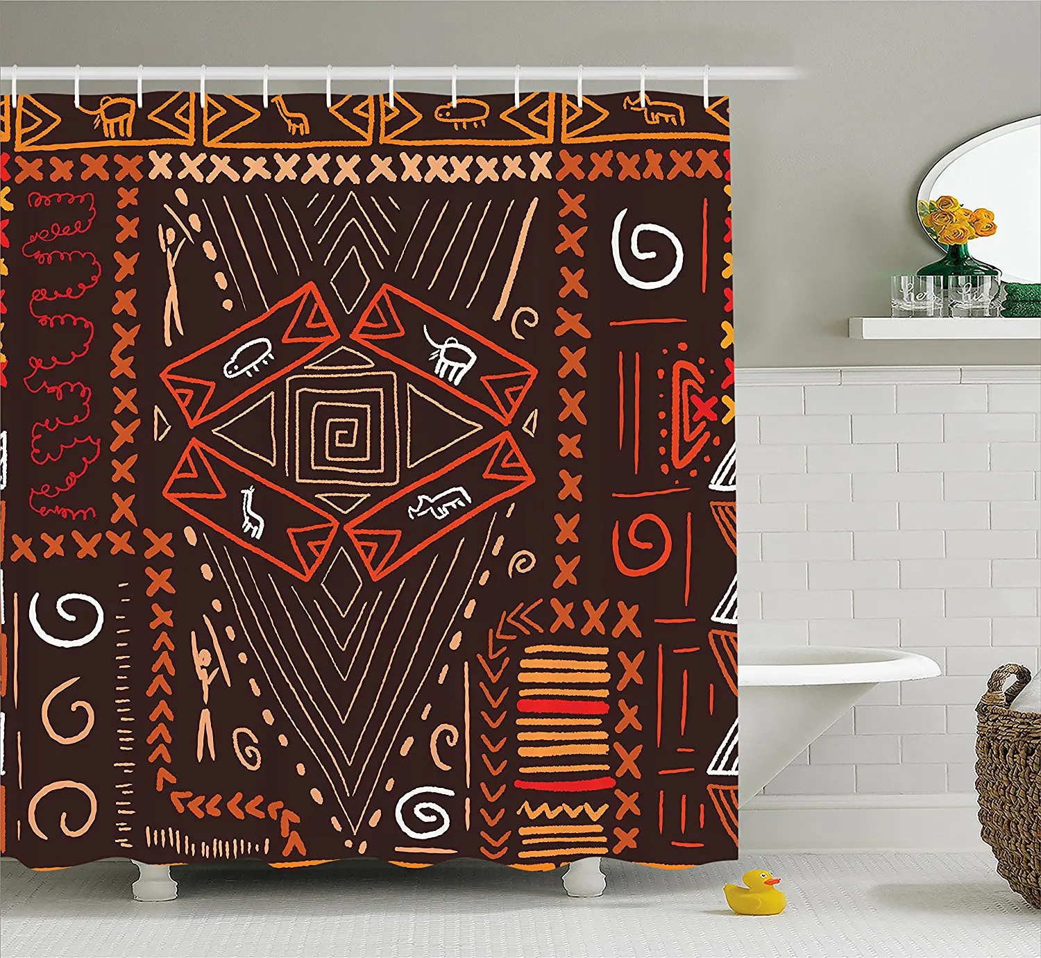 Tribal Shower Curtain Aboriginal Style Patterns Tribal Motifs and Objects Collage of Cave