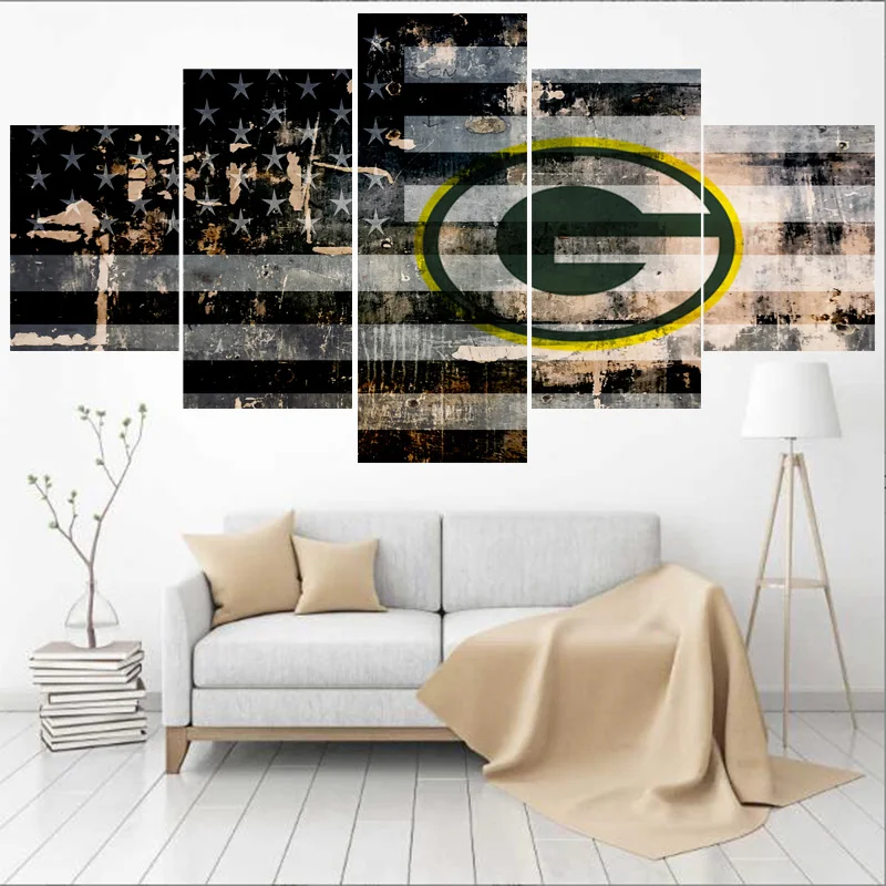 

5 Pcs Ball Sport Green Bay Team Paintings Wall Home Decor Packers Picture Canvas Painting Calligraphy For Living Room Bedroom