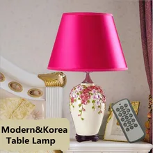 Romantic Korea Hand Made Ceramic Flowers Led E27 Table Light with Remote Control for Wedding Decor Bedside Living Room 1302