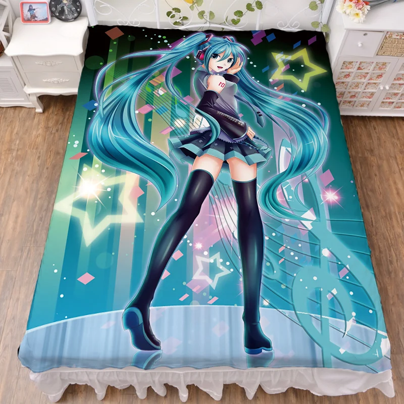 

150x200cm Japanese Anime Hatsune Miku character sexy girl Miku bed sheet milk fiber sheet & flannel blanket summer quilt