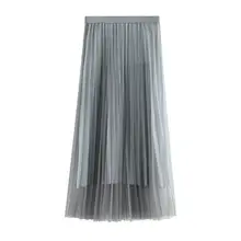 Летняя/Весенняя юбка новая Корейская стильная сетчатая плиссированная яркая шелковая юбка феи с высокой талией длиной до щиколотки