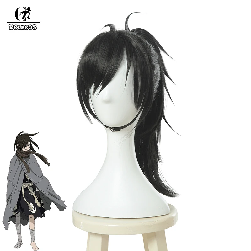 

ROLECOS Anime Dororo Cosplay Hair Hyakkimaru Cosplay Black Short 40cm Hair for Men Heat Resistant Synthetic Hair Cosplay Hair