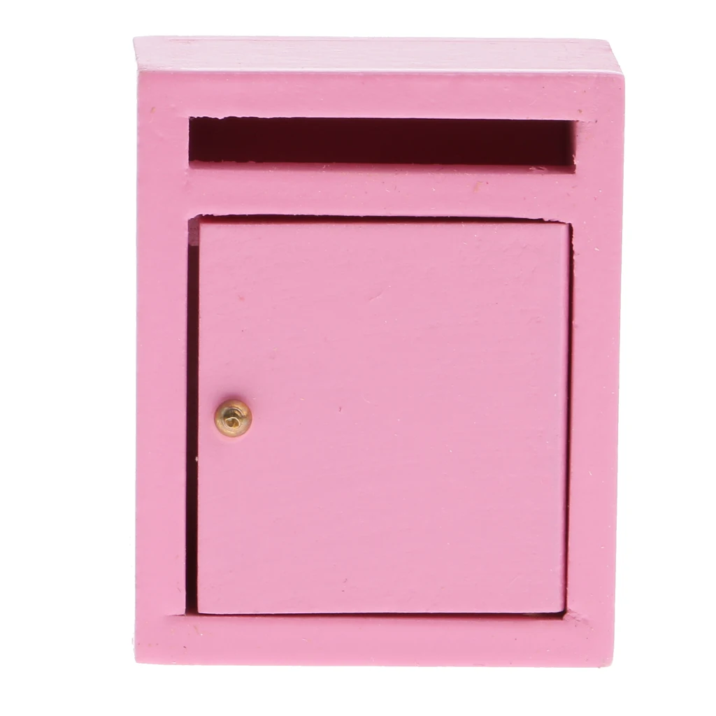 1/12 Dollhouse Miniature Furniture Pink Wooden Mailbox Porch Decoration