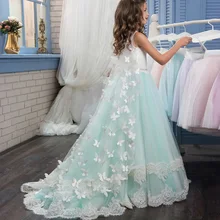 Hollow Back Detachable Veils Cloak Elegant Girls Evening Party Dress Kids Dresses Girls Children Pageant Gown Wedding Long Dress children girls new luxury birthday wedding party ball gown dress kids fashion pink blue color front shor back long pageant dress