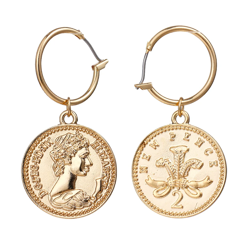 Yhpup Trendy Vintage Medusa Zinc Alloy Coin Portrait Pendant Drop Dangle Earrings Gold Ethnic For Women Women Charm Jewelry Gift