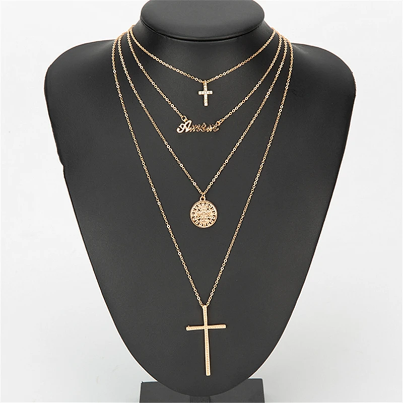 

Fashion Long Necklaces & Pendants Cross Statement Necklace Bohemian Multilayer Choker Necklace Fashion Ethnic Collares Vintage