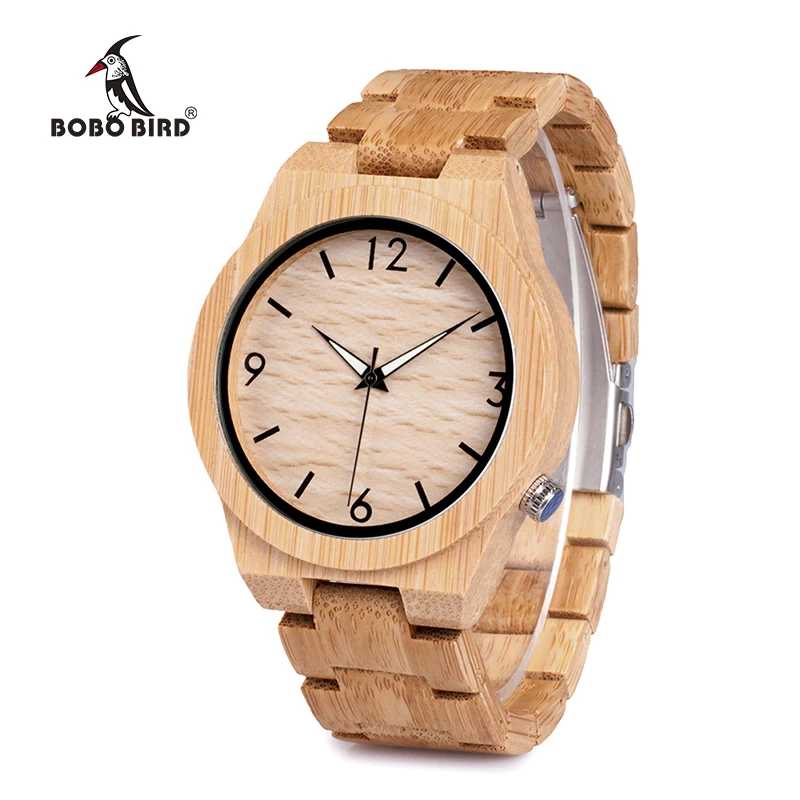BOBO BIRD Men Watch Wooden Bamboo Quartz Men Watches with Luminous Hands with Full Bamboo Band in Gift Box Timepieces