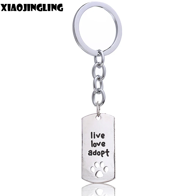 

XIAOJINGLING Dog Tag Pendant Cat Dogs Keychain " live love adopt " Paw Print Tag Keychains Key Ring Jewelry Pet Rescue Birthdays
