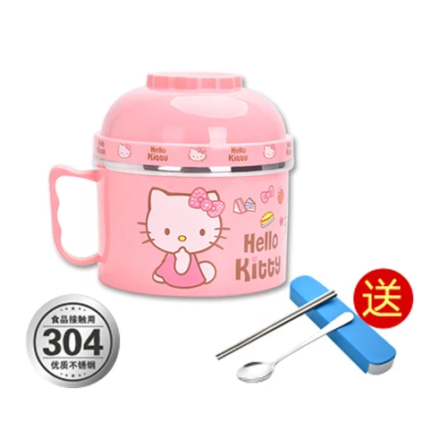 Hello kitty обеденные миски 3 слоя Дети милый Jingle Cat KT миска риса с крышкой из нержавеющей стали смешивания суп лапши миска - Цвет: KT