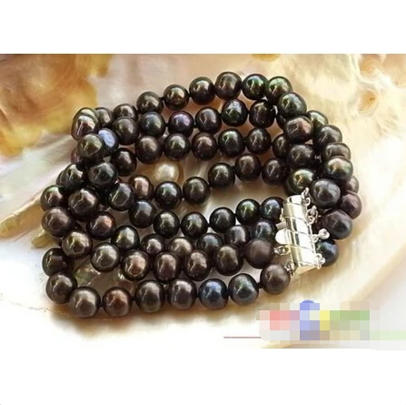 

Free shipping >>>>>>p898 4ROW 8" 9MM BLACK ROUND FW CULTURED PEARL BRACELET