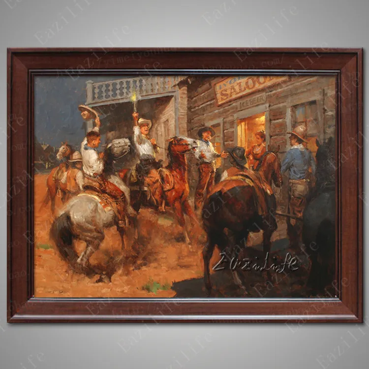 

Hand painted canvas oil paintings Western Cowboy Oil painting on canvas wall pictures for living room wall art canvas Horse 06