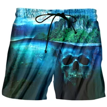 Горячая Распродажа, летние мужские шорты, повседневные пляжные шорты, мужские стильные пляжные шорты с 3D принтом черепа, мужские короткие штаны размера плюс 6XL