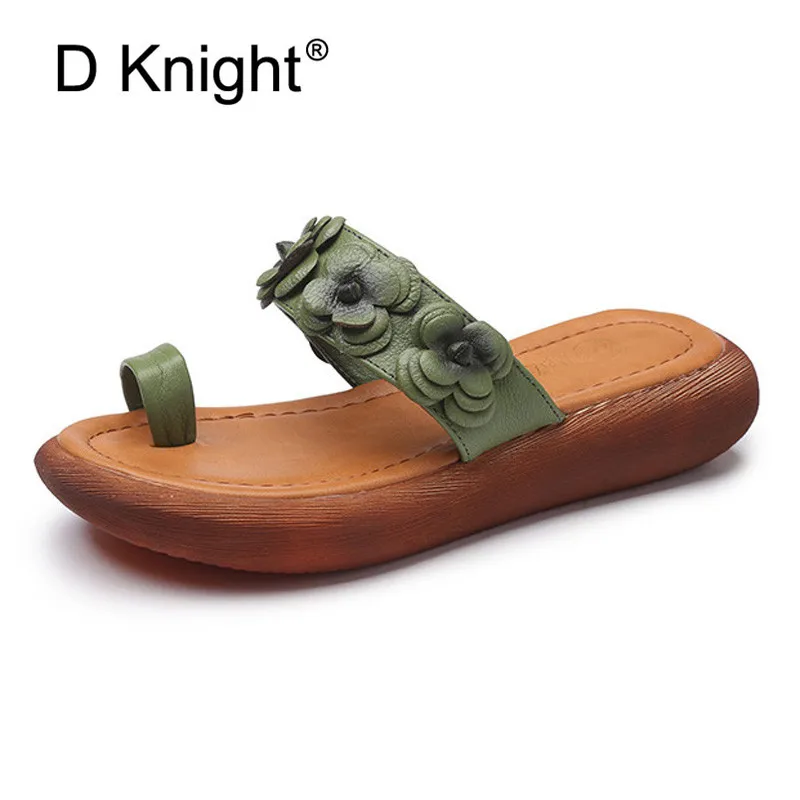 Women Wedges Heel Slides Fashion Genuine Leather Flip Flops Summer Outside Slippers Woman Casual Platform Sandal High Heels Shoe (1)