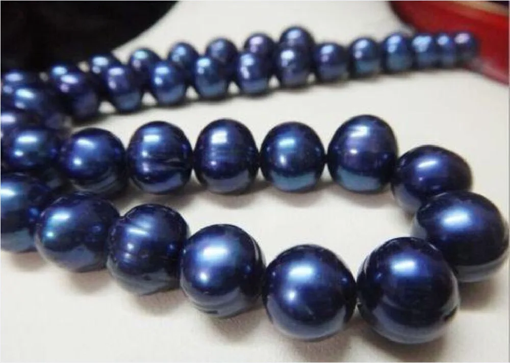 

Free Shipping >>>13-15mm Australian south sea blue pearl necklace 18inch 14k yellow golden