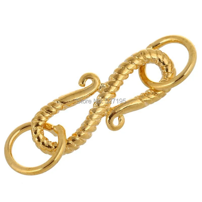 

Free Shipping 100pcs Gold Plated S Hook Eyes Toggle Clasp with 2 Rings for Jewelry Making