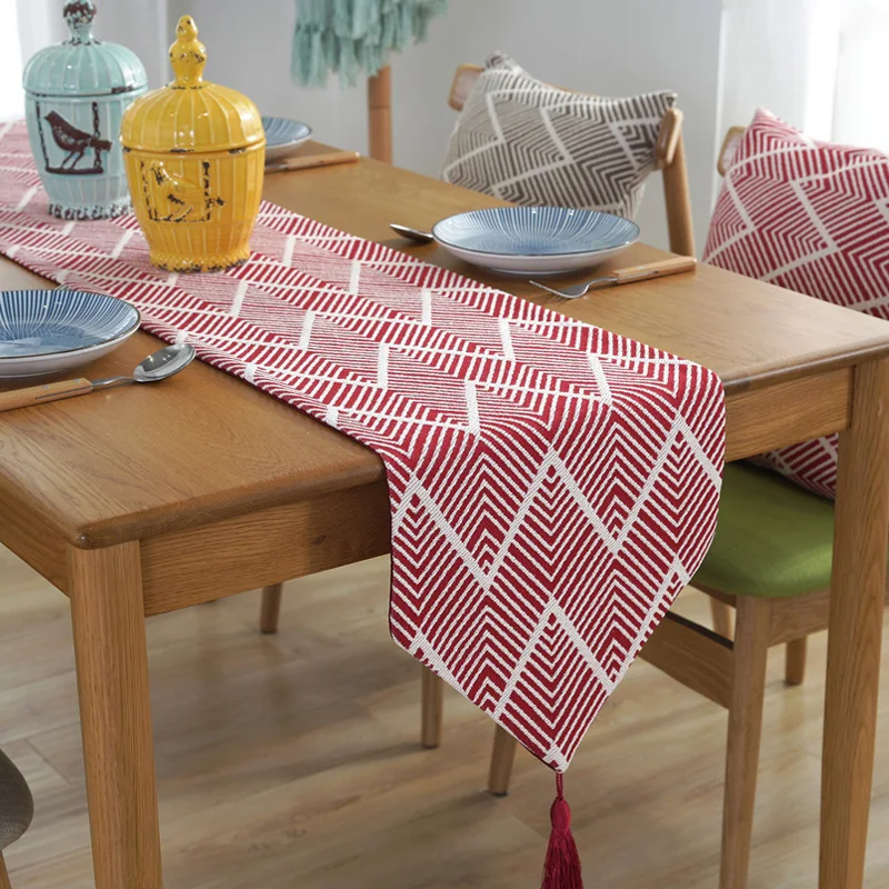 

Jacquard Table Runner With Tassel Vintage Coffee/Blue/Green/Red Home Decor Bed runner 4 Size Table Decorative