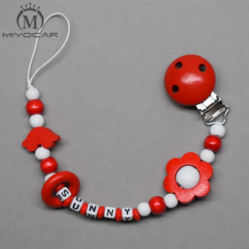 MIYOCAR personalized any name red flower wooden beads dummy clip holder