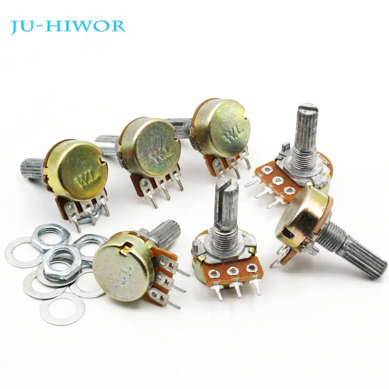 

10pcs WH148 Linear Single Rotary Potentiometer Pots Shaft 20MM With Nuts And Shim 1K 2K 5K 10K 20K 50K 100K 500K 1M Ohm