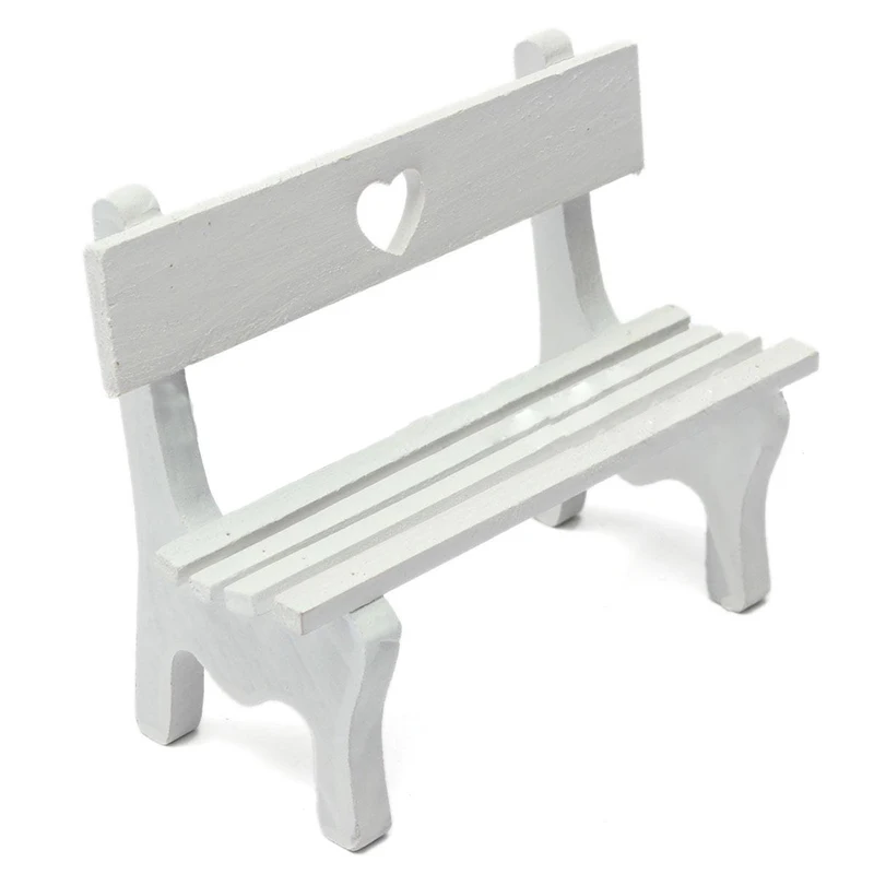 Mini Fairy Garden Wooden Chair Bench Model Wedding Doll House Decor Kids Gift