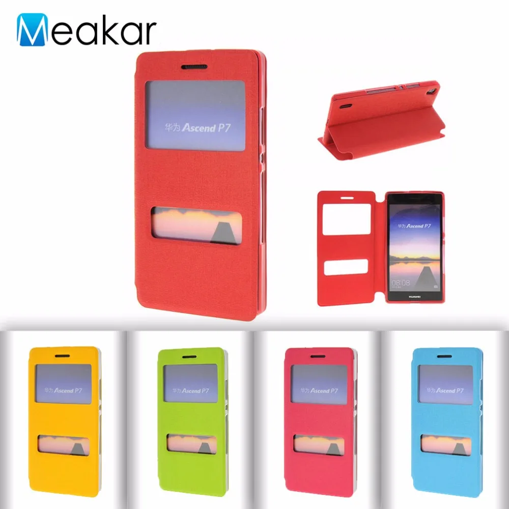 

Window Pu Leather 5.0For Huawei P7 Case For Huawei Ascend P7 Cell Phone Back Cover Case