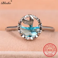 Настоящее серебро s925 Кольца для женщин Аквамарин синий кристалл обручальные кольца милое кольцо русалки рыбий хвост обручальное кольцо Открытое