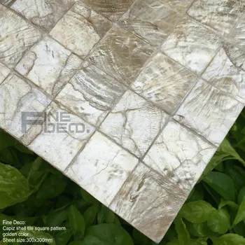 

Golden color 100% natural capiz shell mosaic tile square pattern for living room decoration