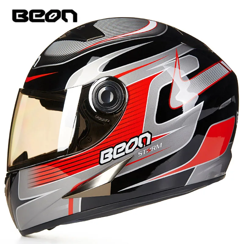 BEON мотоциклетный шлем, одобренный ECE классический полный уход за кожей лица Мотоцикл картинг motociclistas capacete - Цвет: Red storm