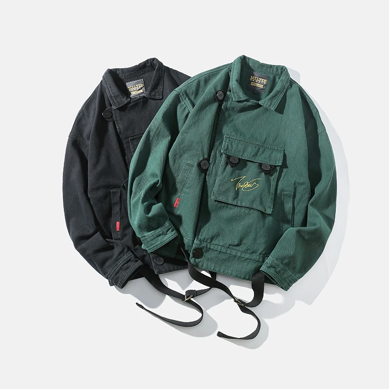 Men Vintage Fashion Streetwear Hip Hop Jacket Japan Street Cargo Coat Spring Autumn Outerwear Overcoat Autumn Big Pocket