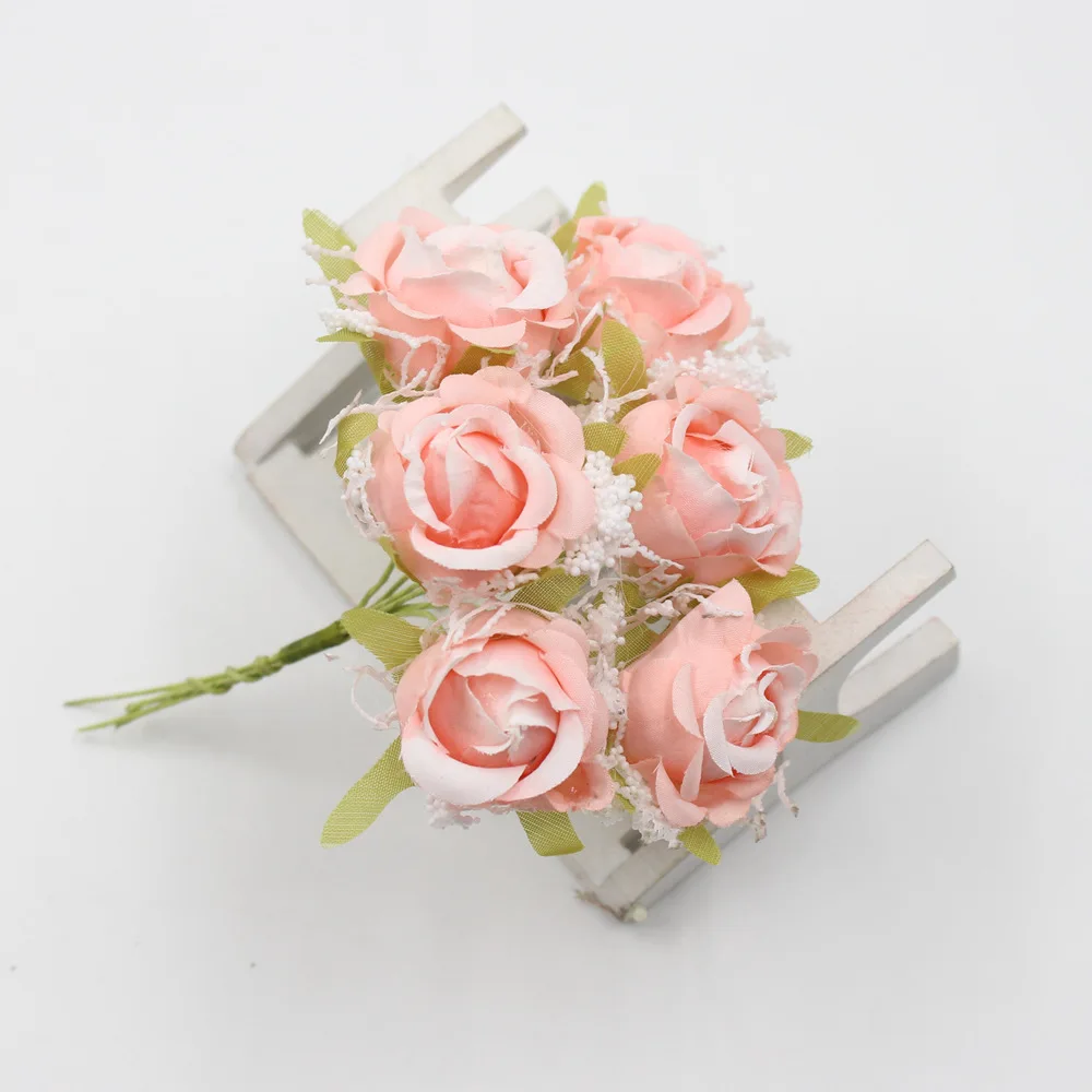 6 шт./лот, шелковые кружевные розы, искусственные цветы, букет для свадьбы, украшения дома, свадебный венок, искусственный цветок, ремесло, Подарочная коробка, поставки
