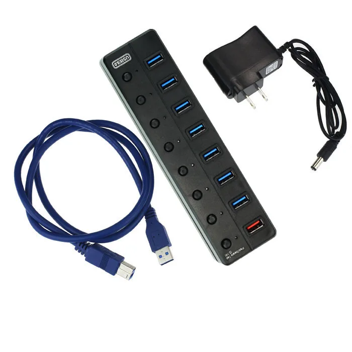 Ecosin2 USB Hubs 8 Port High Speed USB 3.0 Hub + Power Adapter for PC