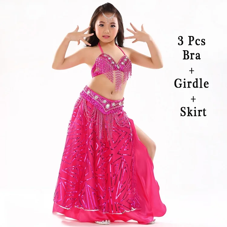 3 Pcs Новые костюмы для танца живота для девочек, детские Восточные Танцевальные костюмы, сексуальное индийское платье, детское Болливуд, сценические костюмы DN1618 - Цвет: 3 Pcs