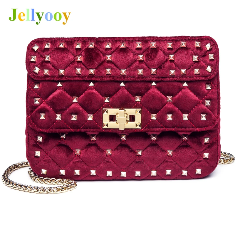 

Fashion Velvet Chain Shoulder Bag Messenger Bags Luxury Diamond Rivet Handbags Famous Brand Women Designer Tote Bags Lady Clucth