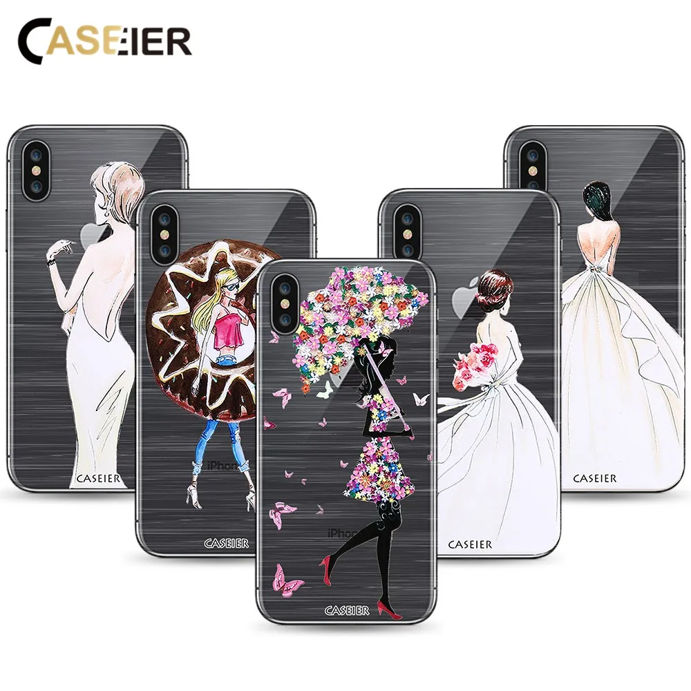 

CASEIER Soft Lady Phone Case For iPhone X Soft TPU Silicone Cases For iPhone 7 8 Plus Sexy Funda Capinha Accessories