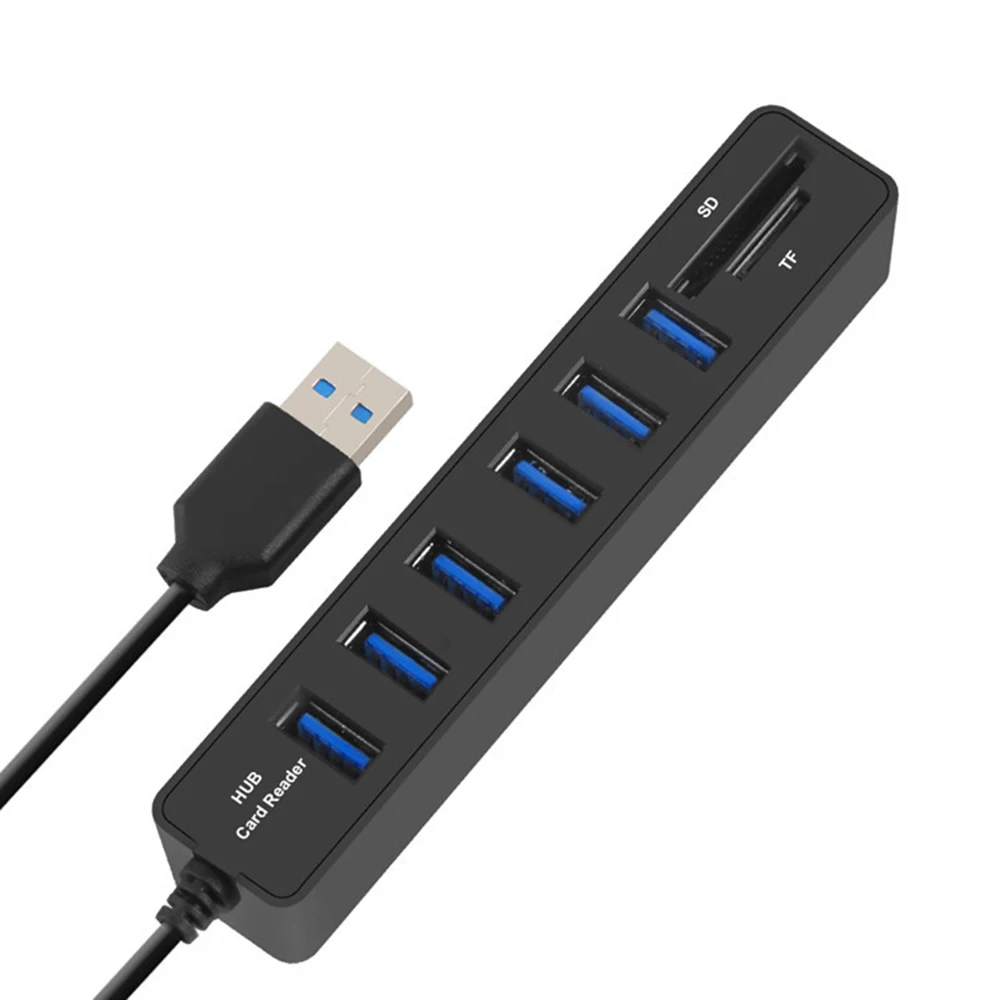 CHYI USB 2.0 HUB Combo Card Reader 6 Port USB2.0 With SD/TF Card Slot High Speed Portable Splitter Adapter For PC Laptop Desktop