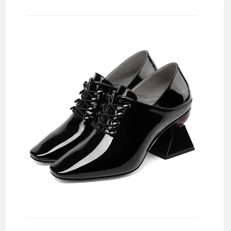 

Fashion famous brand all natural leather deep mouth women's single shoes 2019 high heels fashion square head women's shoes