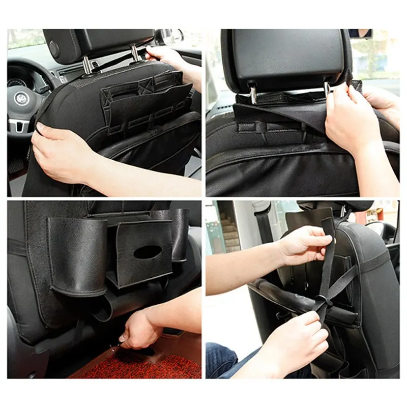 Car Backseat Organizer with Dining Table PU Leather PVC Transparent Bag Auto Back Seat Pocket Storage Bag Tray with 4 USB Ports (7)