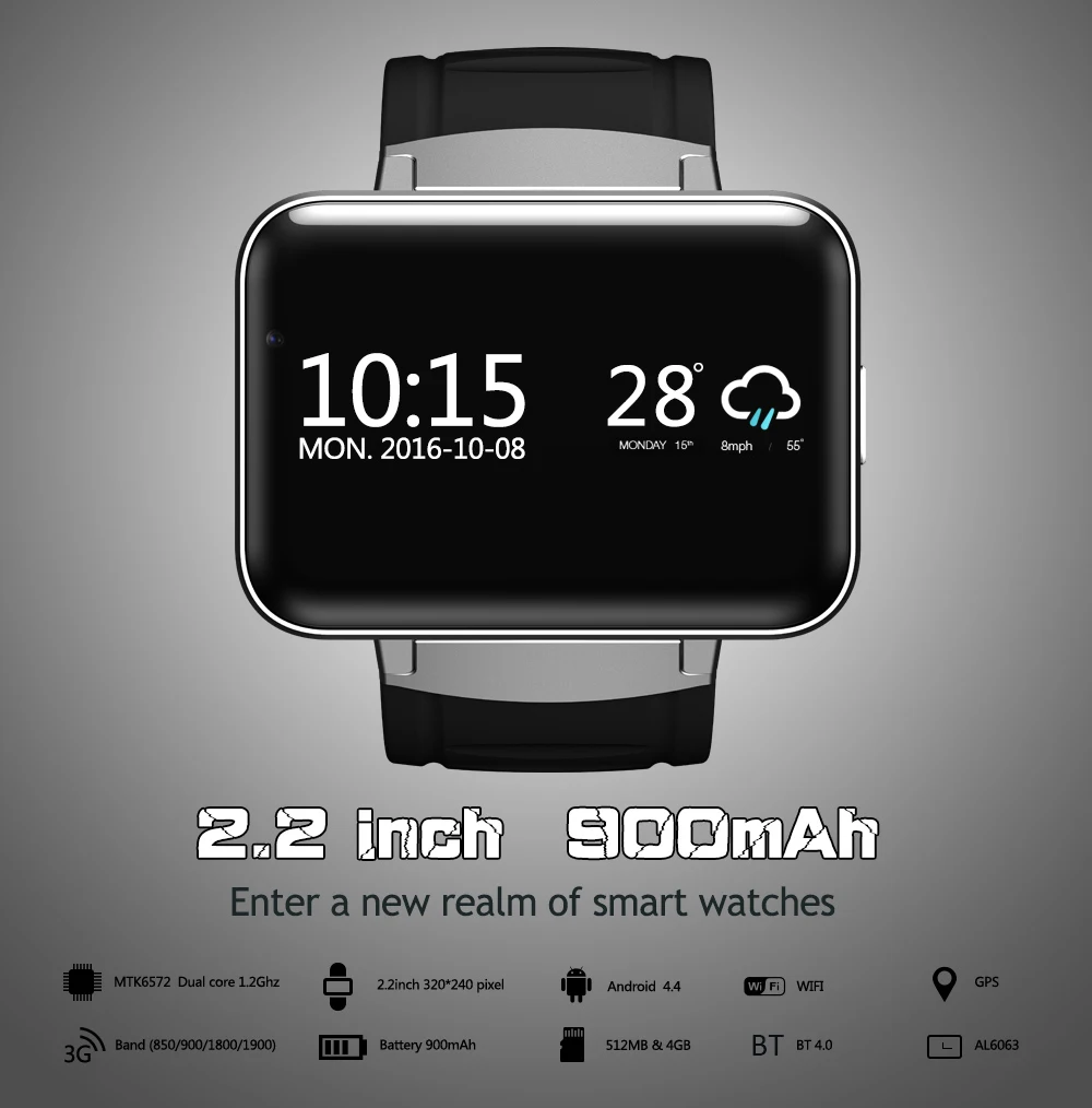 Умные часы Bluetooth 2,2 дюймов Android OS 3g Smartwatch портативный микрофон двухъядерный 1,2 ГГц 512 Мб ОЗУ 4 Гб ПЗУ камера WCDMA gps вызов