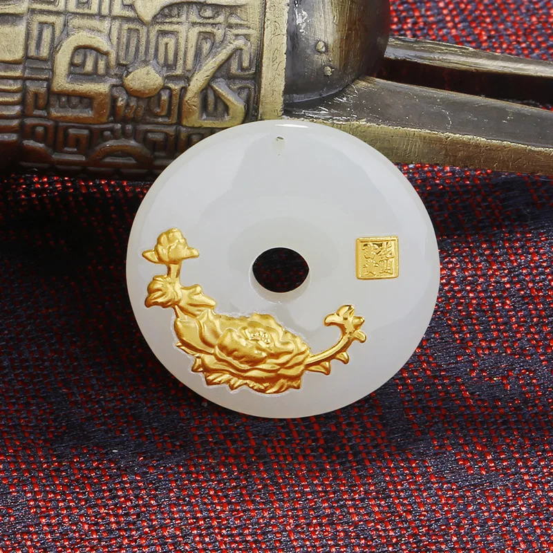 

Asg Cluci Cage Pendants Choker Necklace Factory Direct Sale Inset Jades, Clasp Pendant Hetian Peace Buckle Blooming Pendants