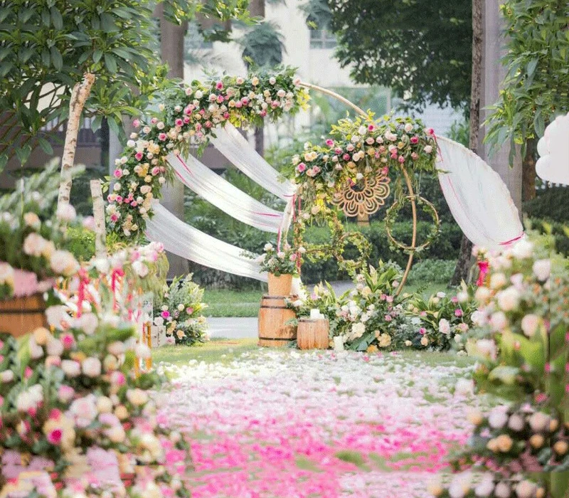 JAROWN Round Ring Arches Iron Shelf Artificial Flower Door Wedding DIY Background Decoration Home Party Flower Row Stand Decor (64)