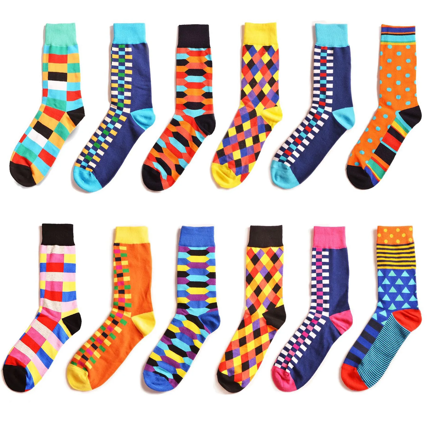 12 Pair Men's Funny Combed Cotton Socks Novelty Harajuku Street