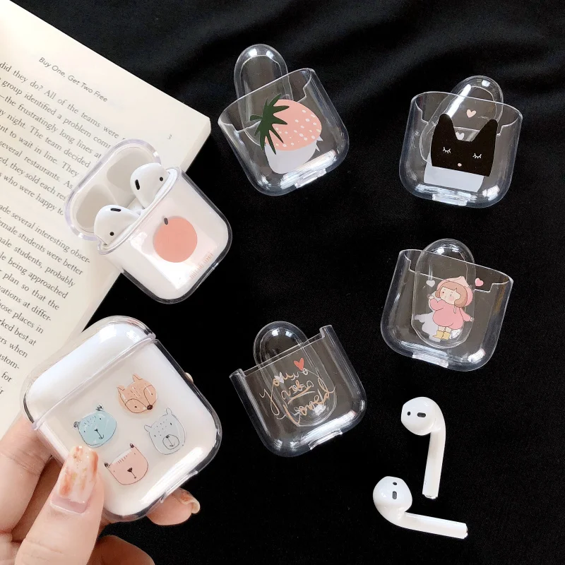 

Transparent hard PC Cases For AirPods Case Cute Cartoon Pattern Protective Cover Bluetooth Wireless Earphone Case For Airpods 2