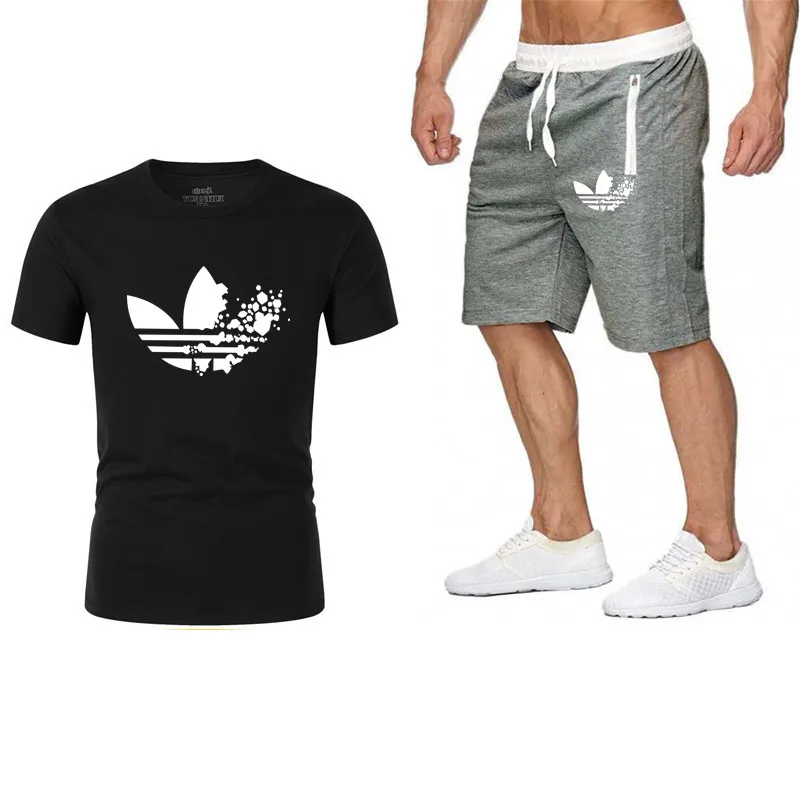 

2019 new T-shirt brand men's sportswear suit fashion summer short-sleeved T-shirt + short men's suit 2 sets of casual wear